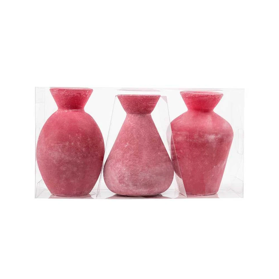 3er Set Flaschenvasen Dekoglas VINTAGE Glas Pink H 10,5cm Ø 7cm Sandra Rich WA - Bild 1 von 1