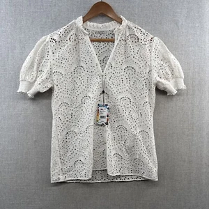 NEW Robert Graham Shirt Womens Medium White Semi Sheer Short Sleeve Button Up - Picture 1 of 16