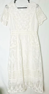 Anthropologie Eri + Ali Swann White Lace Midi Dress Fully Lined Size 6P Boho - Image 1 of 4