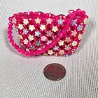 Handmade Plastic Beaded Coin Purse Pink Floral Kitschy Miniature Purse Zip 3"