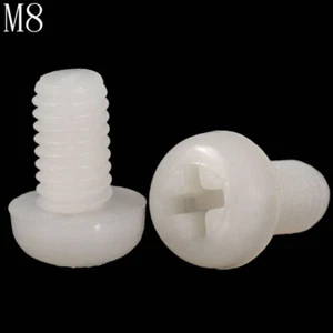 M8 x 1,25 8 mm padella in nylon bianco testa rotonda viti Phillips viti macchina plastica - Foto 1 di 4