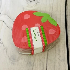 NEW SEALED Set Of 8 Strawberry Fruit Drink Coasters Summer Child's Picnic CUTE - Picture 1 of 4