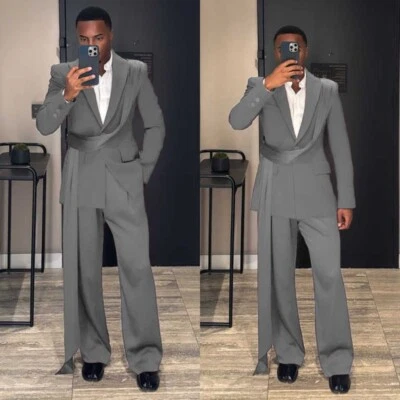 Traje Cinta Lisa Esmoquin Negro Chal Adelgazante Solapa Un Pecho Fiesta Foto 1 de 4