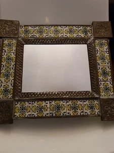 Vintage Wall Mirror In A Tiled Metal Frame (B) - Picture 1 of 12