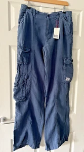 BDG Y2K Leinen-Cargohose mit mehreren Taschen, blau, Large länger - Bild 1 von 9