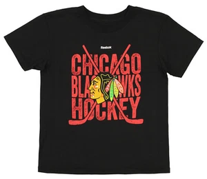 Reebok NHL Kids Chicago Blackhawks Cross Stix Team Shirt, Black - Picture 1 of 5