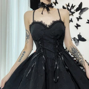 Camisole Dress Mini Spaghetti Strap Lace Gothic Steampunk Punk Slip Flower Sweet - Picture 1 of 20