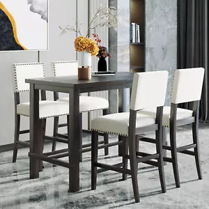 5Pieces Kitchen Dining Room Set Counter Height Rectangular Table Wood+4 Chairs - Picture 1 of 9