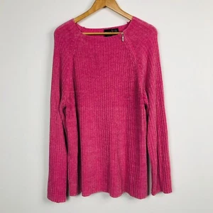 Erika Women's Long Sleeve Pullover Sweater Zipper Detail Solid Pink SIze 1X - Picture 1 of 4