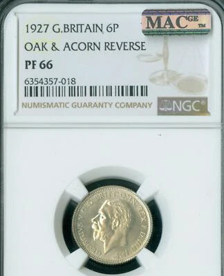 1927 GREAT BRITAIN  GEORGE V 6 PENCE NGC PF66 PQ 2ND FINEST GRADE MAC SPOTLESS * - Image 1 of 2