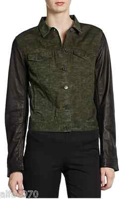 Rag & Bone Jean Leather-Sleeve Camo Jean Jacket - Size XS , NWT $550 - Image 1 of 3