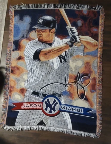 Northwest Company New York Yankees JASON GIAMBI Woven Throw Blanket 60"x48" EUC Cover