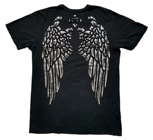 T-shirt Affliction FLURRY WINGS L nuova con etichetta Live Fast nera vintage - Foto 1 di 5