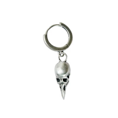 Crow Skull Dangle Hoop Mens Women 925 Sterling Silver Biker Drop Earring A4545 - Image 1 of 4