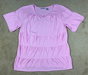 NWOT Womens' Roaman's Pink Tiered Pink Short Sleeve V-Neck Knit Top-Size L - Picture 1 of 2