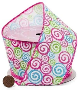 Wired Colorful Swirls Easter Ribbon - 2 1/2" x 10 Yards, Gift Basket, Wreath - Picture 1 of 3