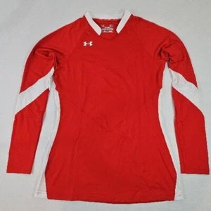 Under Armour Volleyball T Shirt Women's Size S Red Long Sleeve Heatgear Fitted - Picture 1 of 12