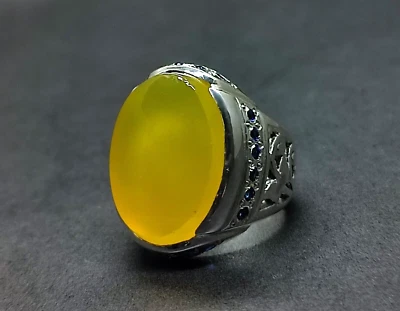 Anillo para hombre Aqeeq de plata esterlina 925 de ágata amarilla yemení natural hecho a mano Foto 1 de 4