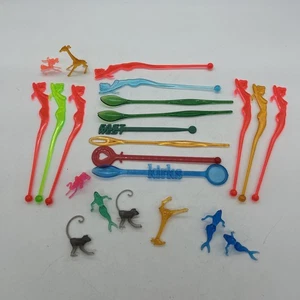 Vintage Lady Cocktail Stirrers Swizzle Sticks Reusable Airline Zoo Animals - Picture 1 of 12