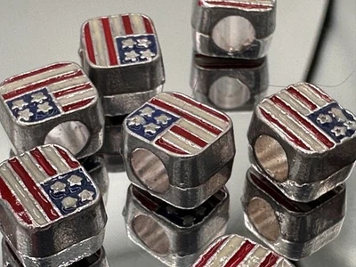 Enamel Metal Spacer Beads American Flag 9pcs 4mm hole - Image 1 of 4