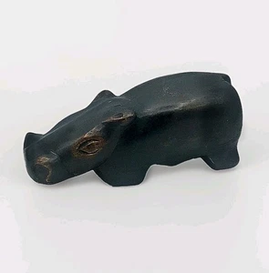 Primitive Nilpferd Eisenholz Figur handgeschnitzt Volkskunst Safari Tier dunkles Holz - Bild 1 von 8