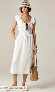 Nwt J. Crew Cap Sleeve Midi Dress in Linen Size 2X WHITE  - Picture 1 of 9