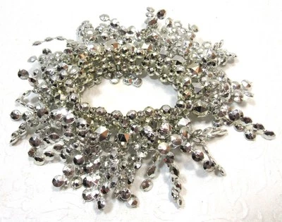 Vintage Beaded Scrunchie Silver Toned Hair Tie Accessory 1990s - Image 1 of 4