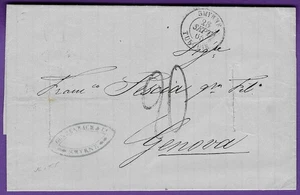 SEP 1865 SMYRNE TURKEY FLS - GENOA ITALY, Cholera Slits / Disinfected, "20" Rate - Picture 1 of 5