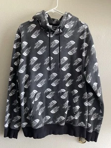 North Face Hoodie Mens Large Black White All Over Print AOP Pullover Logo - Picture 1 of 7