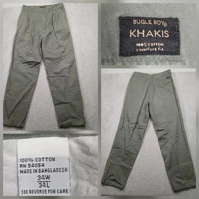 Bugle Boy Khakis Men's 34x34 Green 100% Cotton Pleated Comfort Fit - Image 1 of 4