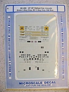 Microscale Decal N 60-406 UP 40' Ballast Car, Lincoln Grain 3 Bay Hop, BV 3 Bay - Picture 1 of 1