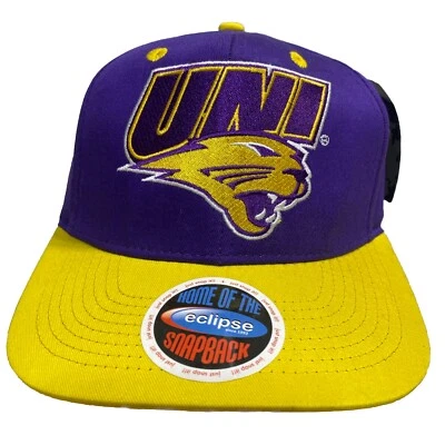 UNI Northern Iowa Panthers Hat Men’s Snapback Flat Bill Purple/Yellow Eclipse - Image 1 of 4