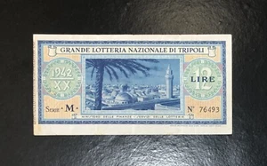 LIBYA-12 LIRE-LOTTERY TICKET-TRIPOLI-1942 , SCARCE ONE . - Picture 1 of 2