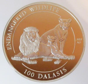 Gambia: 1996 Silver 100 Dalasis Lion Family Kilo Ngc Pf 68 - Picture 1 of 4
