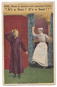 IT'S A BEAR! Giddy Nurse to Expectant Father  Comic Humor POSTCARD Bamforth  - Picture 1 of 2