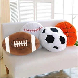 4 Pcs Sports Throw Pillows Fluffy Stuffed Soccer Ball Plush Pillow Baseball Thro - Picture 1 of 12