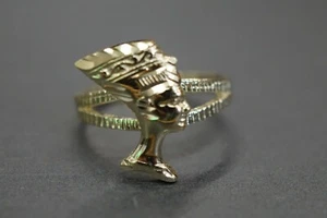 10 Karat massiver Gelbgold Diamantschliff ägyptischer Königin Nofretete Ring. Größe 7 - Bild 1 von 9