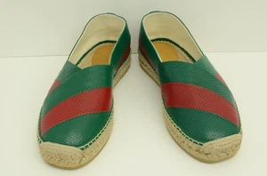 Authentic Gucci Mens Web Stripe Espadrilles Loafers 624612 04JIO 3172 Rope Shoes - Picture 1 of 15