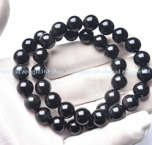 VALENTINO Bracciale elastico perline pietre preziose rotonde agata nera naturale 10 mm 2 pezzi 7 5" AAA+