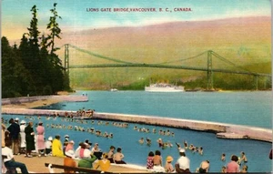 Puente Lions Gate Vancouver B.C. Postal de lino de Canadá - Imagen 1 de 2