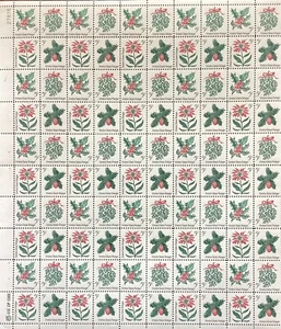 Full Sheet of 100 1964 Five Cent Christmas Stamps SC#1254-57 MNH - Picture 1 of 1