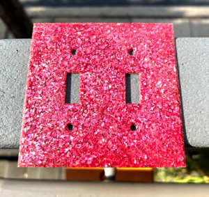 VTG. PINK MOTHER OF PEARL GLITTER DOUBLE LIGHT SWITCH PLATE MINT NEW OLD STOCK