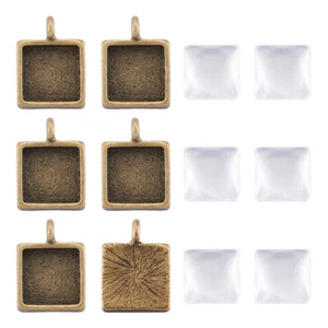 5er Set Tibetischer Anhänger Glas Cabochon Einfassung Einstellungen Nickelfreies Tablett: 15x15mm - Bild 1 von 9