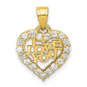 10K Yellow Gold Small Cubic Zirconia I LOVE YOU Heart Charm Pendant 1.14gm - Picture 1 of 3