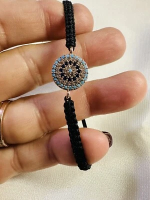Pulseira preta de macramê turquesa e zircônia cúbica - Imagem 1 de 4