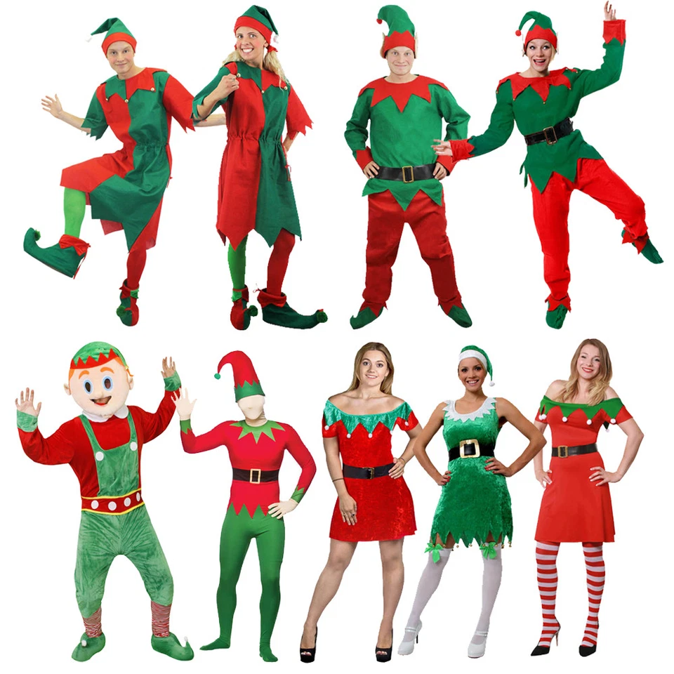 ILOVEFANCYDRESS ADULTS ELF COSTUMES MEN LADIES SANTAS HELPER CHRISTMAS XMAS FANCY DRESS LOT