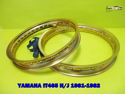 YAMAHA IT465 H/J   1981-1982   F & R ALUMINIUM GOLD WHEEL RIM SET  **si1378** - Изображение 1 из 4