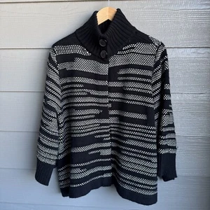 Chico's Cardigan Sweater Black Striped Womens Size 3 XL Wool Knit Casual Mature - Picture 1 of 12