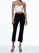Zara Black Denim Straight Cropped Button Fly Cutoff Jeans Dark Wash Size 10 New