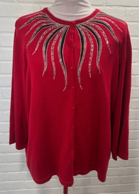 Cárdigan vintage para mujer Bob Mackie portátil artístico lentejuelas talla XL clásico navideño Foto 1 de 4